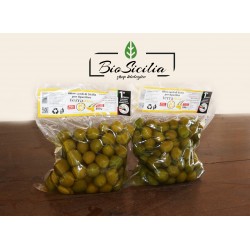 OLIVE VERDI VARIETA' NOCELLARA DELLA VALLE DEL BELICE INTERE PER APERITIVO gr.500