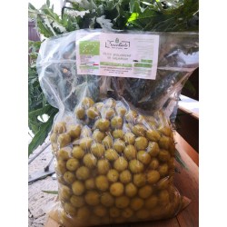 Olive Verdi Biologiche schiacciate con nocciolo in salamoia secchiello da Kg.5